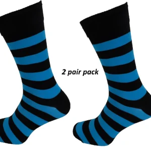 Mens 2 Pair Pack Turquoise/Black Striped Retro Socks