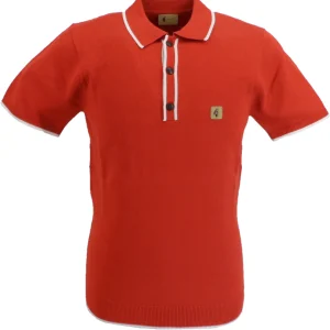 Gabicci Vintage Mens Poppy Red Lineker Short Sleeve Knitted Polo Shirt