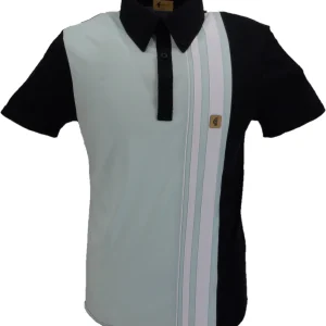 Gabicci Vintage Mens Routh Navy Blue Racing Stripe Polo Shirt