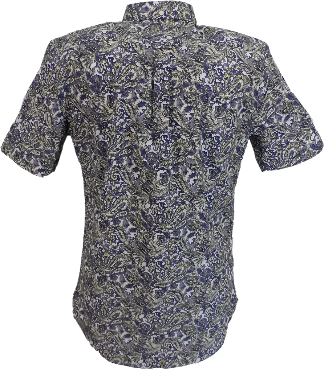 Lambretta Mens White Paisley Short Sleeved Button Down Shirts - Imagen 3