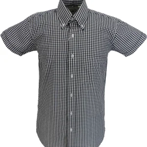 Relco Short Sleeved Black Gingham Check Button Down Shirts