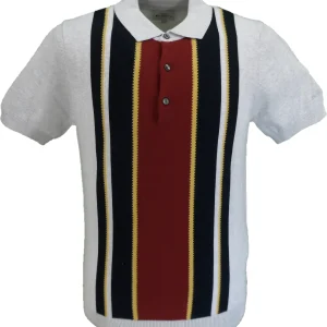 Ben Sherman Ivory Knitted Striped Mod Polo Shirt