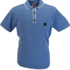 Gabicci Vintage Mens Blue Lineker Short Sleeve Knitted Polo Shirt