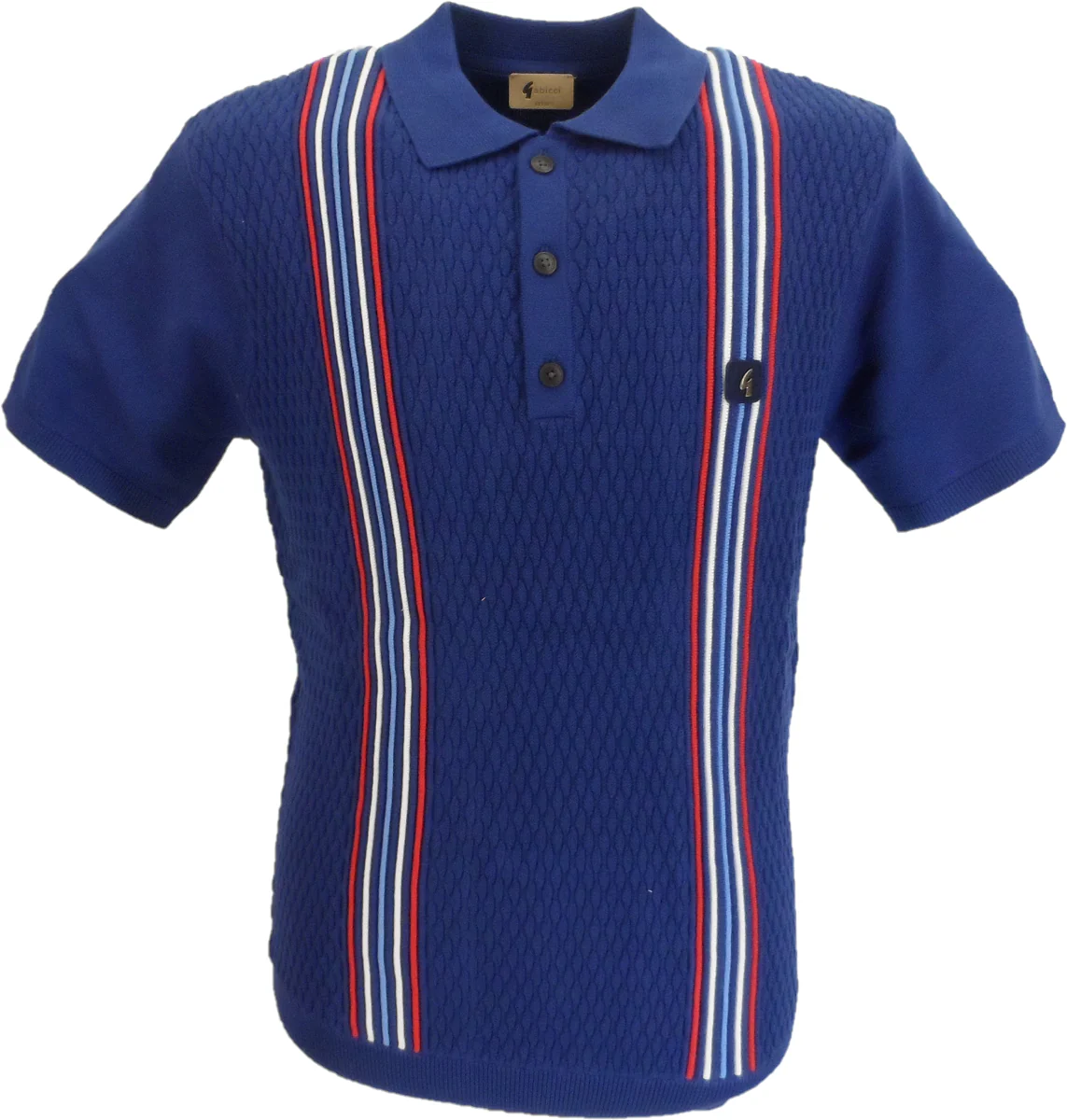 Gabicci Vintage Mens Insignia Blue Textured Knitted Polo Shirt