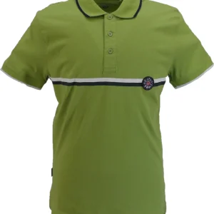 Lambretta Mens Fern Green Stripe Print Polo Shirts