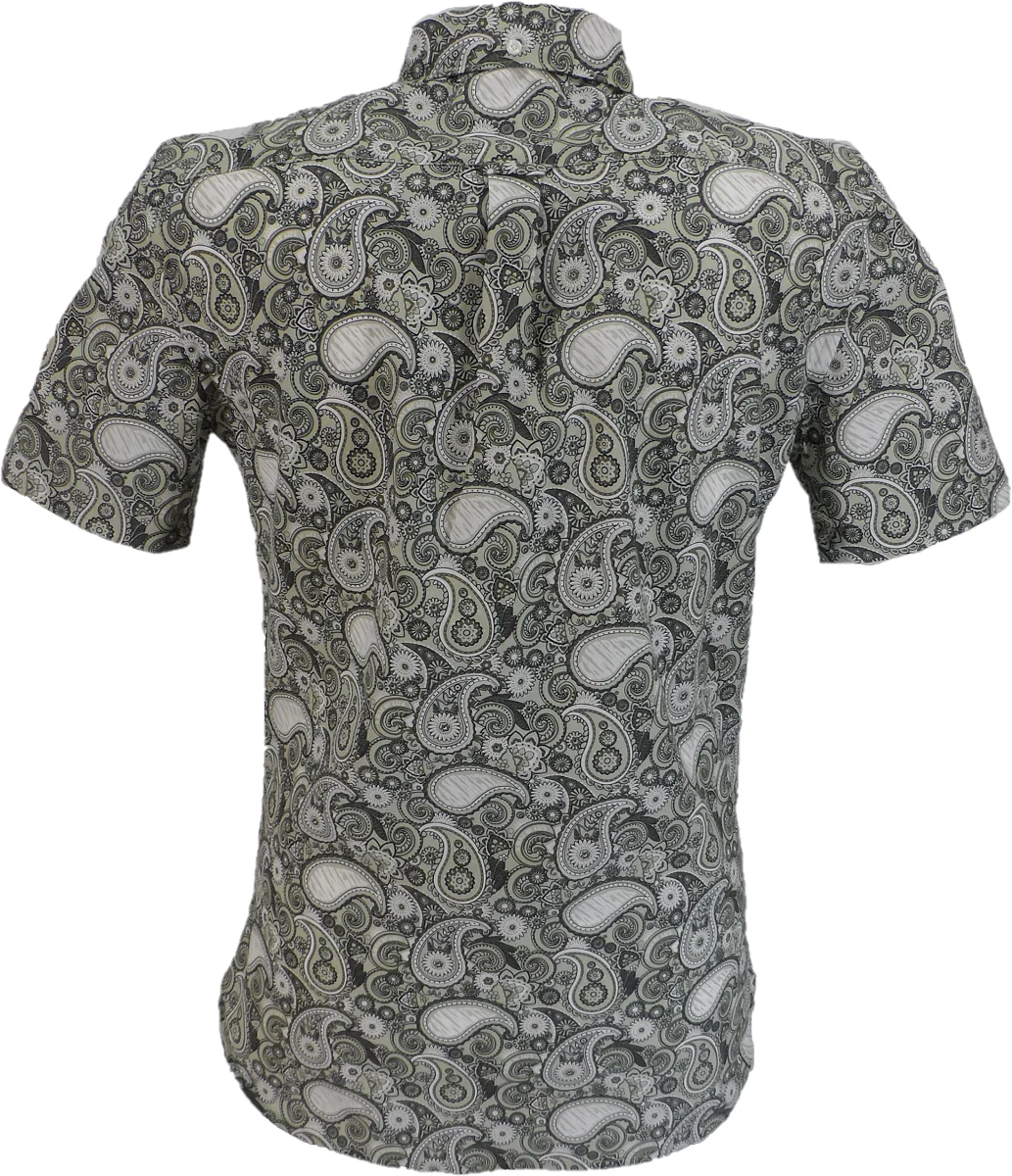 Lambretta Mens Desert Sage Paisley Short Sleeved Button Down Shirts - Imagen 3