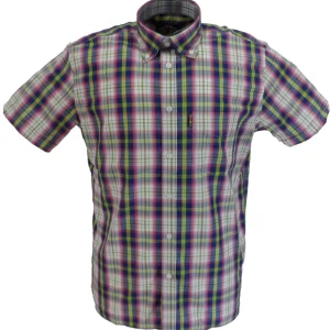 Trojan Mens Multi Check Button-down Short Sleeved Shirts and Pocket Square