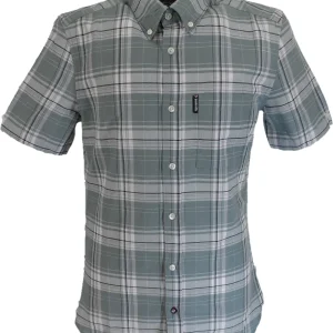 Lambretta Mens Blue/Grey Checked Short Sleeved Button Down Shirts