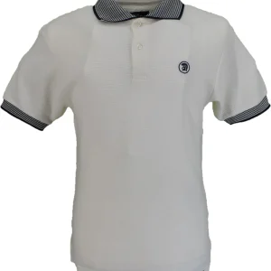 Trojan Mens Ecru Basket Weave Jacquard Trim Pique  Polo Shirt
