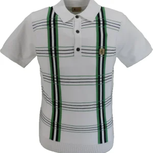 Gabicci Mens White Miller Stripe Knitted Polo Shirt