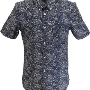 Lambretta Mens Navy Blue Paisley Short Sleeved Button Down Shirts