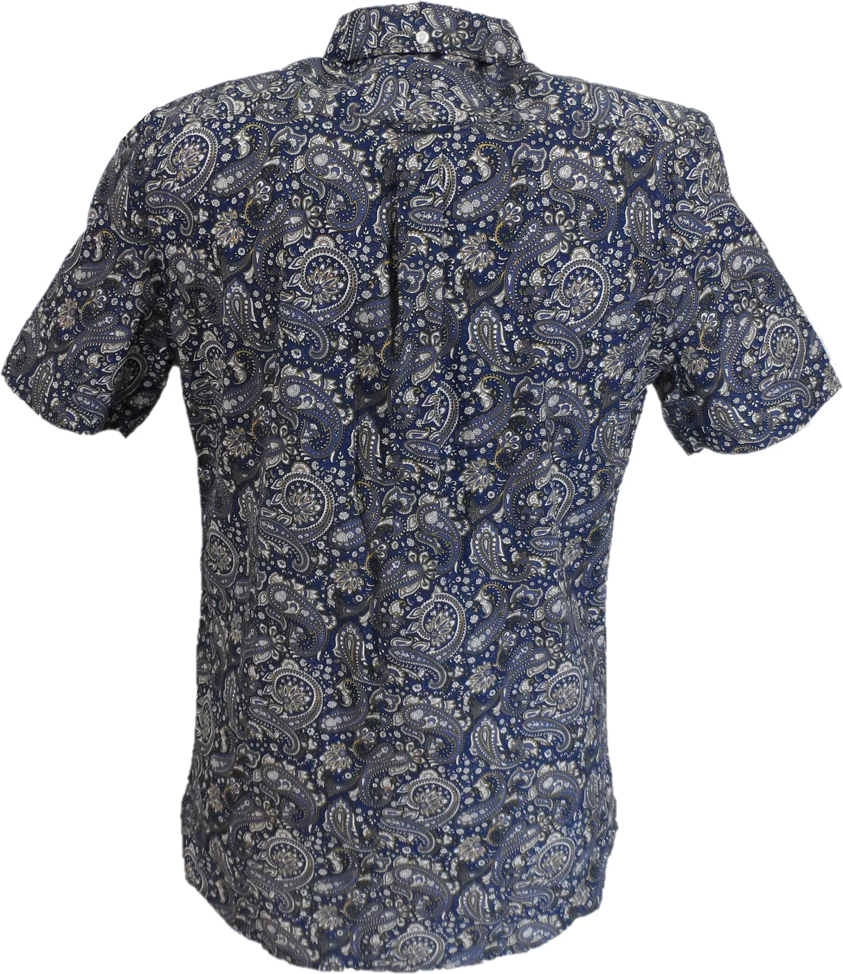 Lambretta Mens Navy Blue Paisley Short Sleeved Button Down Shirts - Imagen 9