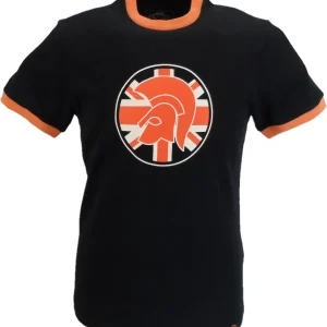 Trojan Mens Black Flag Helmet logo T-Shirt