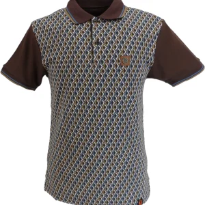 Trojan Mens Chocolate Brown Diamond Jacquard Panel Polo Shirt
