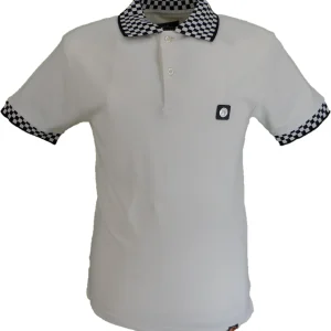 Trojan Mens Ecru Chequerboard Trim Pique Polo Shirt
