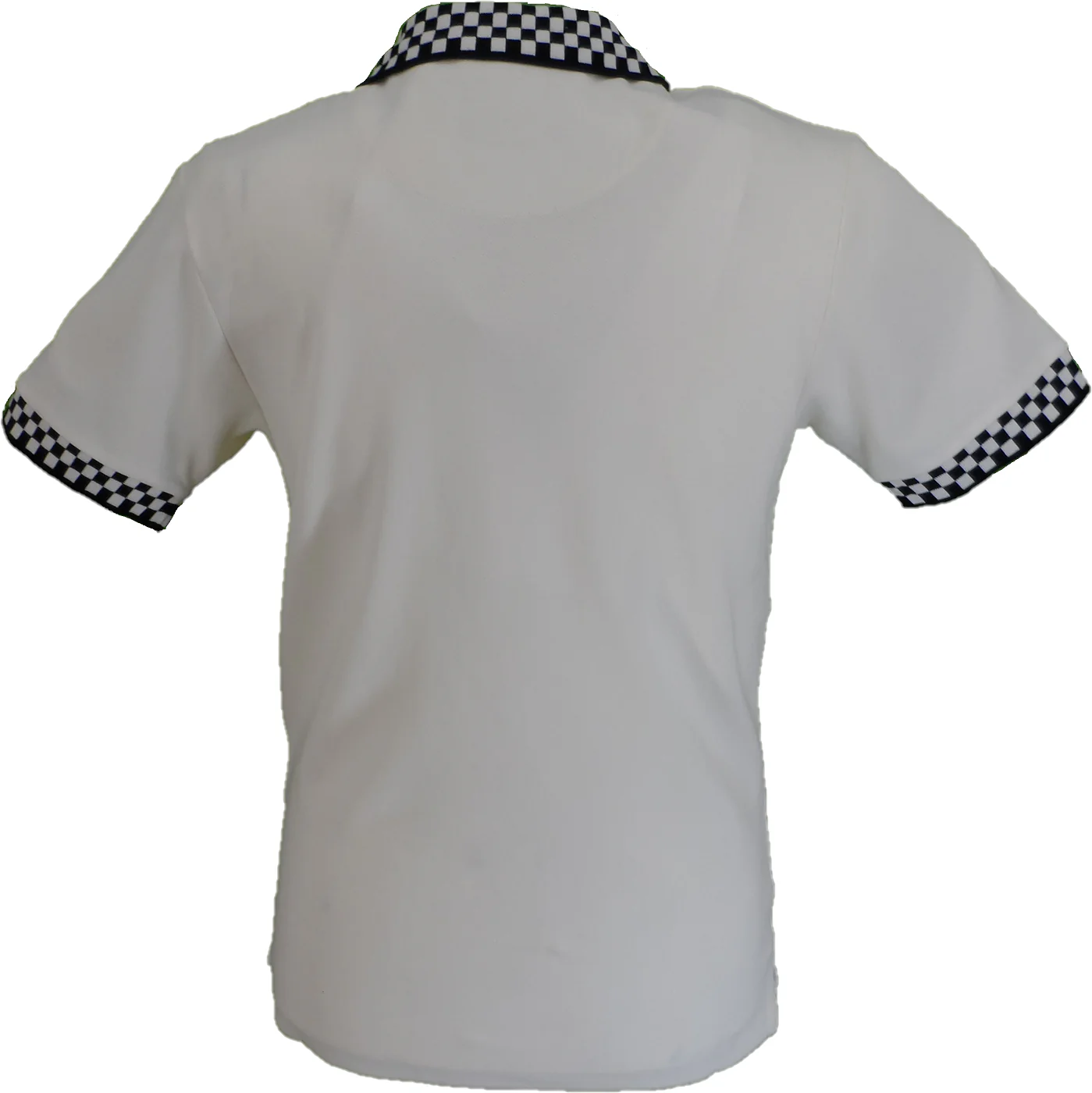 Trojan Mens Ecru Chequerboard Trim Pique Polo Shirt - Imagen 3