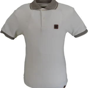 Trojan Mens Ecru Jacquard Collar Textured Polo Shirt