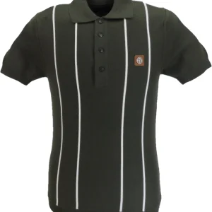 Trojan Mens Army Green Raised Stripe Knitted Polo Shirt