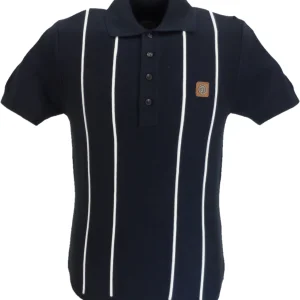 Trojan Mens Navy Blue Raised Stripe Knitted Polo Shirt