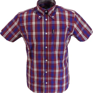 Trojan Mens Port Red Multi Check Short Sleeved Shirts and Pocket Square