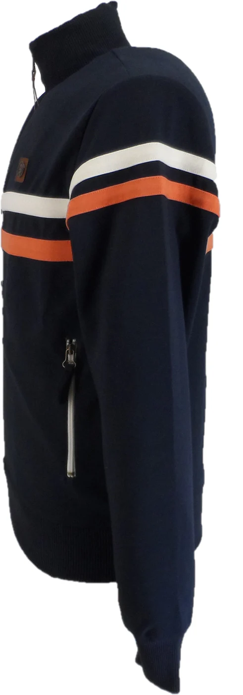 Trojan Mens Navy Blue Twin Stripe Track Tops - Imagen 3