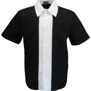 Mazeys Mens Retro Black and White Rockabilly Bowling Shirts