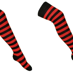 Ladies 2 Pair Pack of Red/Black Striped Over the Knee Socks