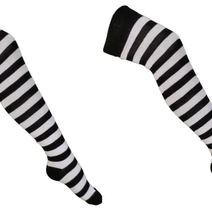 Ladies 2 Pair Pack of White/Black Striped Over the Knee Socks