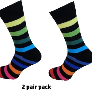 Mens 2 Pair Pack Multi Stripe Striped Retro Socks