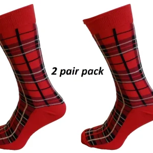 Mens 2 Pair Pack Red Tartan Retro Socks