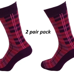 Mens 2 Pair Pack Purple Tartan Retro Socks