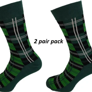 Mens 2 Pair Pack Green Tartan Socks