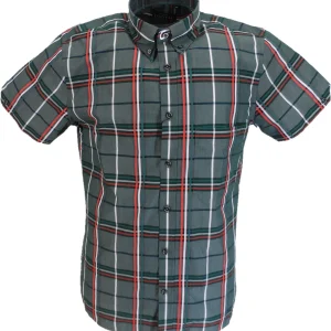 Tootal Mens Red Green Checked 100% Cotton Retro Down Short Sleeve Shirts