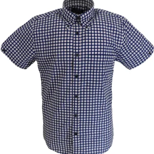 Tootal Mens Blue Mod Target Cotton Retro Down Short Sleeve Shirts