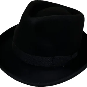 Mens Classic 100% Wool Black Trilby Hat