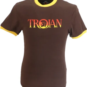 Trojan Records Mens Brown Rasta Logo 100% Cotton Peach T-Shirt