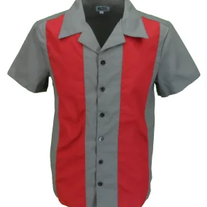 Mazeys Mens Retro Grey/Burgundy Rockabilly Bowling Shirts