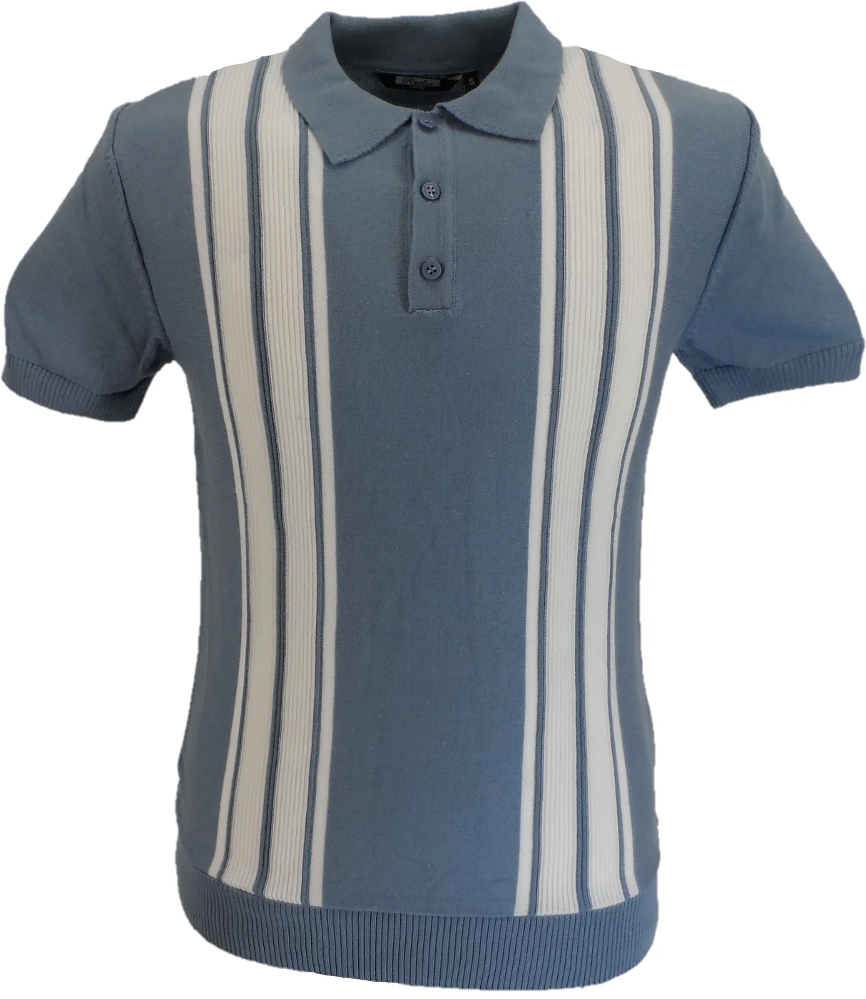 Relco Mens Sky Blue Retro Striped Knitted Polo Shirts