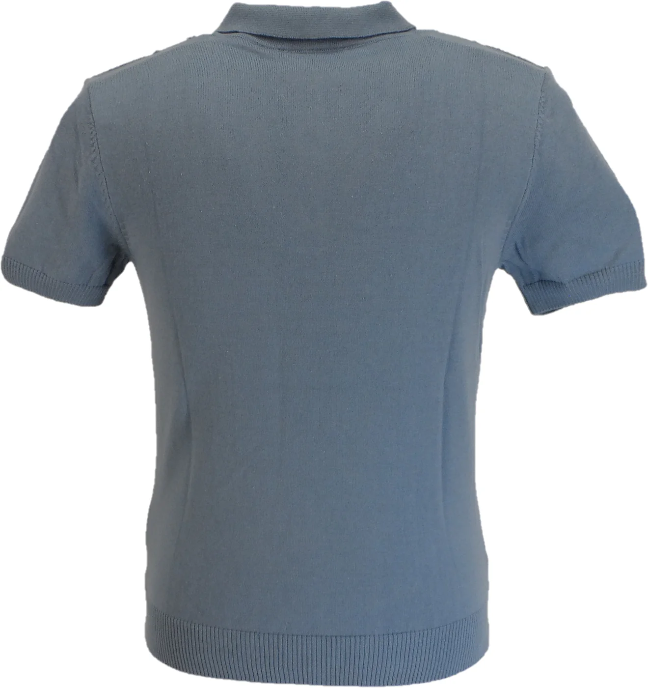 Relco Mens Sky Blue Retro Striped Knitted Polo Shirts - Imagen 3