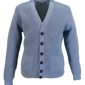 Relco Classic Retro Sky Blue Waffle Knit Cardigan