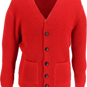 Mazeys Classic Retro Waffle Knit Red Cardigan