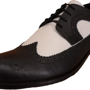 Ikon Original Black/White Retro Mod All Leather Brogue Shoes